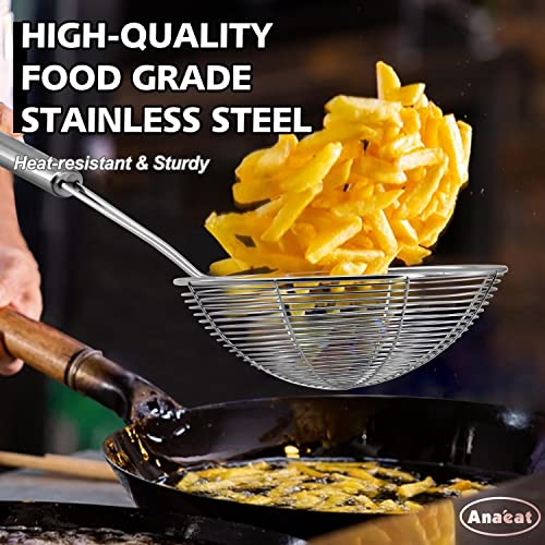 Anaeat 6.1" Stainless Steel Spider Skimmer, Professional Kitchen Pasta Strainer Spoon with Long Handle - Asian Strainer Ladle Wire Skimmer Spoons for Cooking and Frying - color: 6.1" Spider Strainer Skimmer
