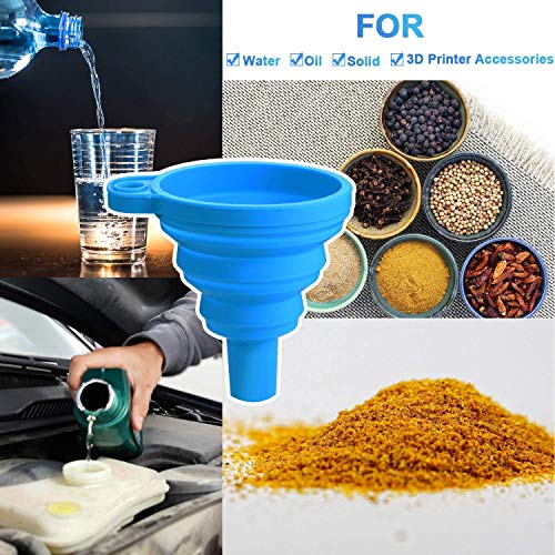 Silicone Collapsible Funnel Set 3 Pack Food Grade Funnels for Filling Bottles, Liquid Powder Transfer Kitchen Funnel with Wall Hooks (3* funnels,wall Hooks* 3)