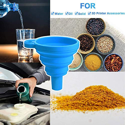 Silicone Collapsible Funnel Set 3 Pack Food Grade Funnels for Filling Bottles, Liquid Powder Transfer Kitchen Funnel with Wall Hooks (3* funnels,wall Hooks* 3)