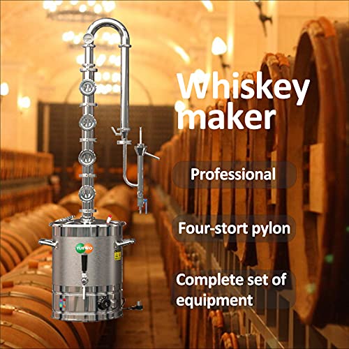 YUEWO 110V Electric 304 Stainless Steel Alcohol Distiller Flute Reflux Column Still with Sight Glasses Wine Making Kit for DIY Whisky Wine Brandy Gin - size: 20Liters/5Gal