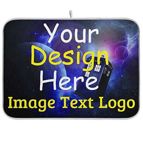 Starry Personalized Dish Drying Mat for Kitchen Counter, Custom Drying Pad with Image Logo Text, Drainer Mats for Countertop for Travel Festivals Family Memories, Small 16" x 18" - color: A-Personalized #02, size: 16x18(in)x1