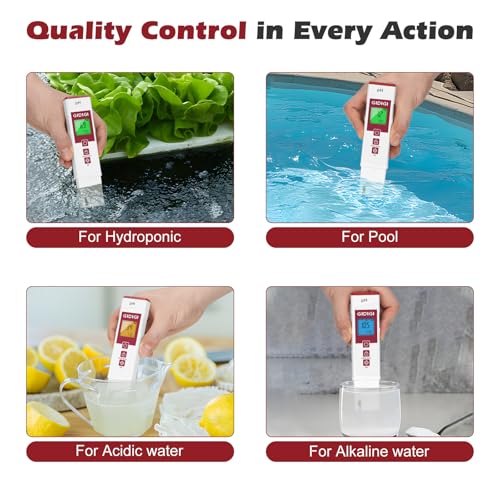 Digital pH Meter for Water with pH Strip ATC | pH Test Strip Function,PH Tester for Water, Pool, Hydroponic & Soil | Accurate PH Meter for Aquarium, Food & Plants