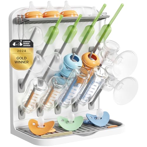 Lifewit Large Baby Bottle Drying Rack 15 Hooks, Newborn Essentials Must Haves, Bottle Storage Organizer for Countertop, Cabinet, Rack Dryer Holder for Pacifiers, Pump Parts, Baby Stuff - size: Large-15 Hooks