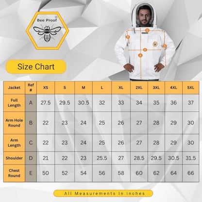 Beekeeping Jacket with Fencing Veil - Breathable Cotton Beekeeper Suit with YKK Zippers & Protective Hood (BP-101-White)-5XL - color: White, size: 5X-Large