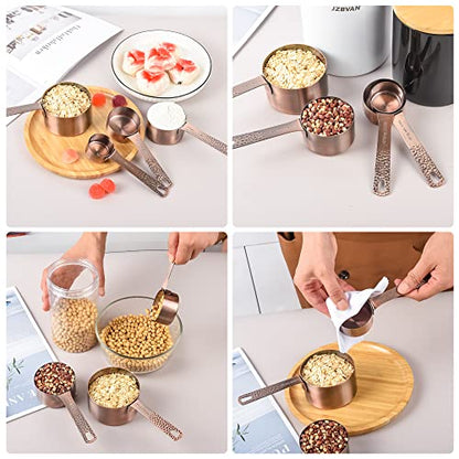 Measuring Cups and Spoons Set 10, Copper Measuring Cups and Spoons Set for Baking & Kitchen, Metric & US Stainless Steel 4 Measure Cups and 5 Spoons with Leveler - color: Copper, size: B: Set of 10