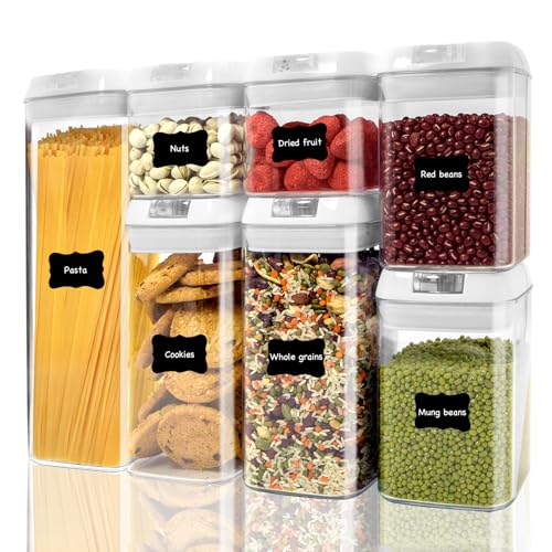 Airtight Food Storage Containers with Lids,7 PCS BPA Free Kitchen Canisters for Pasta,Dry Food,Flour and Sugar,Plastic Canisters for Pantry Organization and Storage