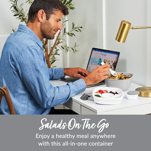 Bentgo Salad Container - 54 oz Bowl with 4-Compartment Toppings Tray, Leak-Proof Dressing Container, Reusable Fork, BPA-Free Lunch Box for Meal Prep & Food Storage; Removable Bento Tray (Gray) - color: Gray