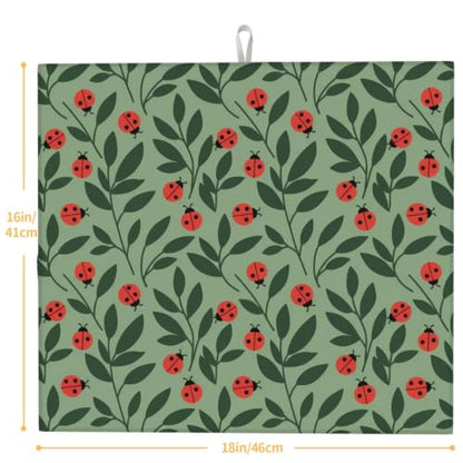 Red Ladybugs Green Leaves Dish Drying Mats for Kitchen Counter, Super Absorbent Microfiber Drainer Pad, Washable Reversible Appliance Protector, Everyday Kitchen Must-Have, 16x18 Inch - color: Red Ladybugs Green Leaves