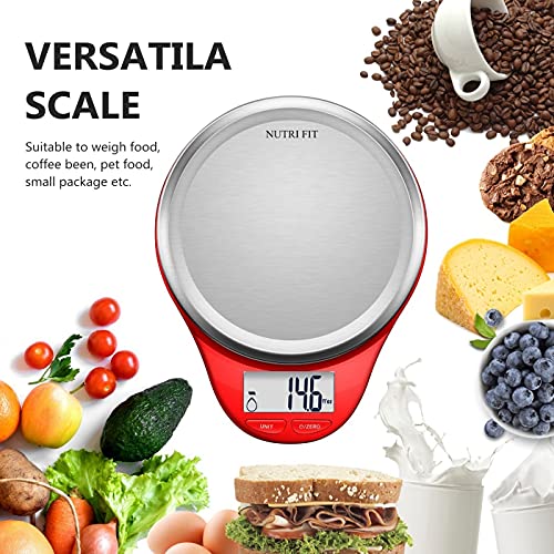 Food Scale, NUTRI FIT Kitchen Scales Digital Weight Grams and Ounces Large Stainless Steel Platform for Baking Cooking Weight Loss, High Accuracy Bread Coffee Scale, 1g Increment Tare Function, Red - color: Red