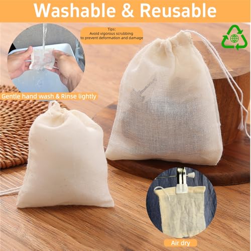 Large Size Natural Cotton Muslin Drawstring Bags,Reusable Tea Bags for Loose Leaf Tea/Spice Bags for Cooking Soup/Herb/Cooking -Small Cotton Cheese Cloth Bag for Straining (7.9x9.8") - size: 7.9x9.8"