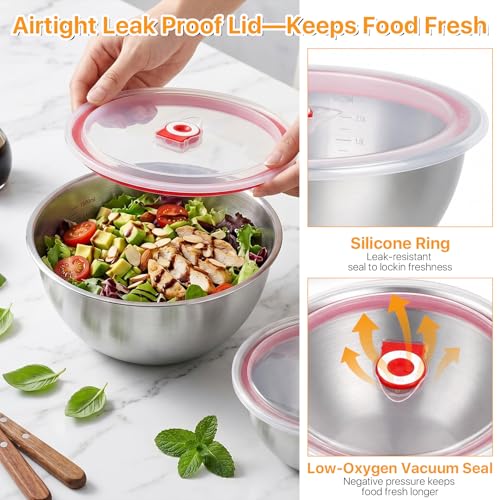 Supkiir 3 Pack Pizza Dough Proofing Containers, 24oz/41oz Stainless Steel Proofing Box with Clear Airtight Lids, Stackable Pizza Dough Bowl Set Includes Cutter for Fermentation of Sourdough & Bread