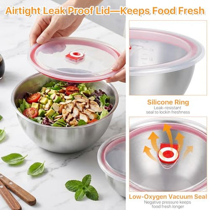 Supkiir 3 Pack Pizza Dough Proofing Containers, 24oz/41oz Stainless Steel Proofing Box with Clear Airtight Lids, Stackable Pizza Dough Bowl Set Includes Cutter for Fermentation of Sourdough & Bread