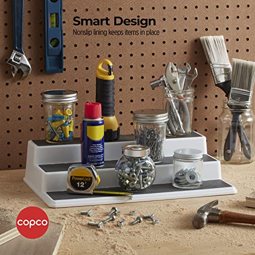 Copco 3-Tier Spice Rack Organizer for Cabinet - 15 Inch Non-Skid Pantry Organizer and Storage Shelf for Spices, Canned Goods, Seasonings - White and Gray Kitchen Cabinet Organizer - size: 15-Inch