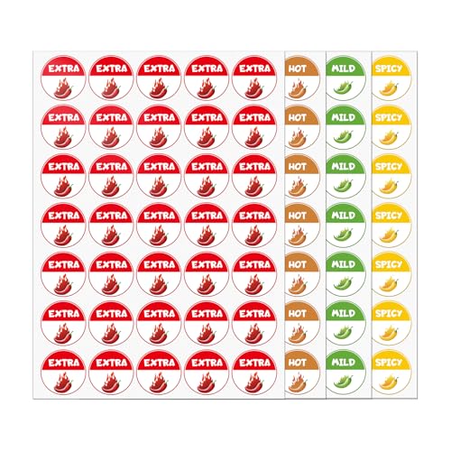 700 PCS Spicy Indicator Stickers 4 Level Chili Pepper Labels 1.5 Inch Food Warning Caution Hot Spiciness Waterproof Sticker for Restaurants Kitchen Food Packaging 20 Sheets - style: 4 Level Spicy-700 PCS