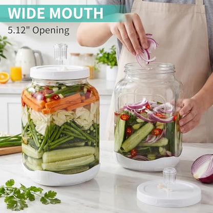 FavorFlavor 2P Glass Fermentation Jar: 1.5 Gallon Container w/Airlock Lid | 5.12in Wide Mouth Mason Jar-Non slip Base-Scale Mark-Glass Container for Sauerkraut/Sourdough Starter/Kombucha/Mead Making