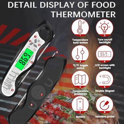 Meat Thermometer Digital，IP67 Waterproof Cooking Thermometer with Backlight, Calibration & Hold Function，Food Thermometer for Cooking,Outdoor Grilling - color: White