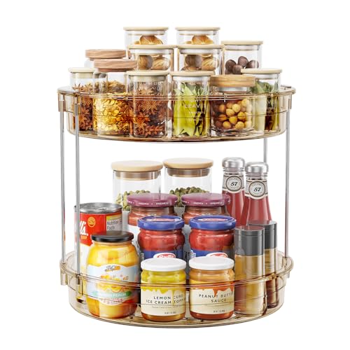 LAMU 12inch 2 Tier Lazy Susan Turntable Organizer Rotating Spice Rack Organization for Cabinet, Kitchen, Pantry, Countertop, Bathroom, Vanity, Medicine Cabinet Organizer, Amber - color: Amber, size: 12in 1Pack High Edge