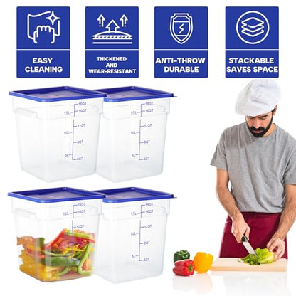 BIEAMA 4 Pack Food Storage Containers, 18 Quart with Lids, Square Commercial Containers with Scale, NSF, Polycarbonate, Clear - color: 18Qt-4 Pack(Blue Lids)
