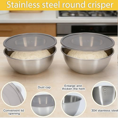 2 Pack Pizza Dough Proofing Container, Stainless Steel Round Dough Proofing Box with Clear Lid, Pizza Storage Container for Cold Fermentation, Bread Rising, Fridge Prep, and Home Bakers