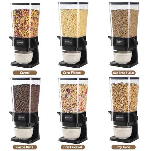 Cereal Dispenser Countertop with Cereal Bowls,16 Labels & Pen, Cereal Containers Storage, Candy Dispenser, Dry Food Dispenser For Pantry - Not Easy to Crush Food (Black, 2 Pack) - color: Black 2Pack