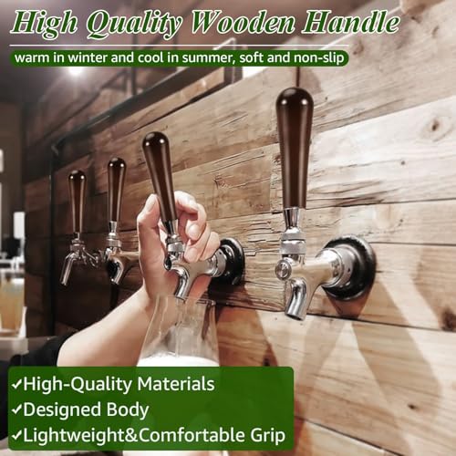 MRbrew 2 Pcs Solid Wood Beer Tap Handle with 3/8" Thread, 3" Brown Cylinder Beer Faucet Handle Comfort Grip for Kegerator Faucets, Homebrew, Kegerators and Bars