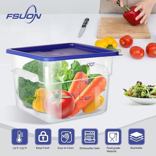 4 Pack 12 Qt Square Polycarbonate Food Storage Containers with Lids | Clear BPA-free PC with lids, side handles, measurement scale and stackable design; for food prep, storage and freezer use. - color: 12Qt