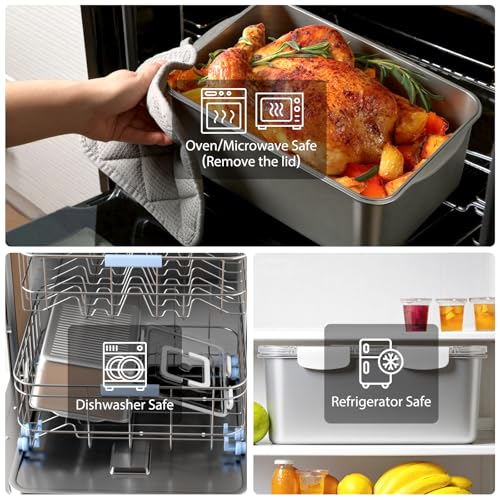 Freshmage 7000 ML / 245 oz /30 Cup Extra Large 304 Stainless Steel Food Storage Container with Lid & Handle – Oven Safe, BPA-Free Meal Prep for Roasting Chicken, Large Cuts of Meat, Bread & Fruits