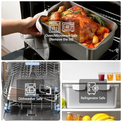 Freshmage 7000 ML / 245 oz /30 Cup Extra Large 304 Stainless Steel Food Storage Container with Lid & Handle – Oven Safe, BPA-Free Meal Prep for Roasting Chicken, Large Cuts of Meat, Bread & Fruits
