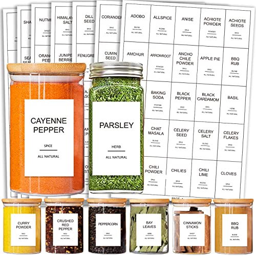GPOVVIMX 191 Spice Jar Labels Preprinted Minimalist Stickers - White Waterproof Label - Fit Round or Rectangle Spice Jars - Herb Seasoning Kitchen Pantry Labels - color: 191 Spice Labels（no Jars）