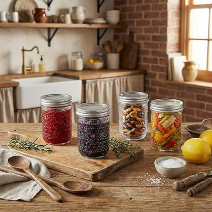 WELLIFE 6-Pack 16 oz Mason Jars with Lids – Wide Mouth Textured Glass Jars, Airtight Leak-Proof Canning Jars for Food Storage, Pickling, Fermenting, Freezing & Crafts - color: Dot Mason Jars 16oz-6Pcs
