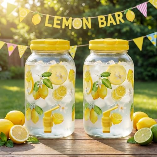 Havawish 2 Pcs 1 Gallon Plastic Beverage Dispenser with Spigot Clear Summer Kitchen Fridge Drink Dispenser for Parties Lemonade Juice Tea Beer Cold Water(Yellow,Classic) - color: Yellow, style: Classic