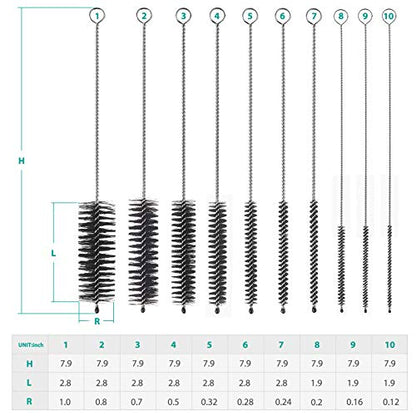 CiaraQ Bottle Cleaning Brushes, 8 Inch Nylon Tube Brush Set | Black Cleaner for Narrow Neck Bottles Cups with Hook, Set of 10pcs - color: Black, size: 8.0 Inch (10pcs)