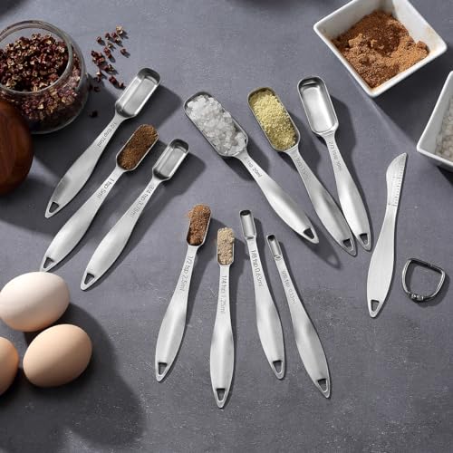 Measuring Cups and Spoons Set of 24 Piece in 18/8 Stainless Steel, Heavy Duty 8 Measuring Cups, 10 Measuring Spoons, 1 Leveler & 5 Mini Measuring Spoons Ideal for Dry and Liquid Ingredients - size: 24 Pieces: 8 Cups + 15 Spoons + 1 Leveler