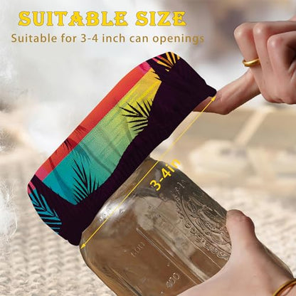 Tropical Palm Cloth Covers for Sourdough Starter Jars, Tree Sunset Heat Preservation to Increase Fermentation for Bread Sewn Cloth Cover for Sourdough Starter（5 Pack） - color: Tropical Palm