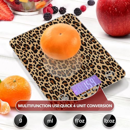 Brown Leopard Print Kitchen Scale Digital Food Scale, Grams and Ounces with LCD Display Small Waterproof Scale for Weight Loss, Coffee Baking Cooking