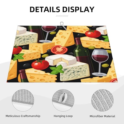 Dish Drying Mat for Kitchen Counter - Cheese Wine Absorbent Heat Resistant Microfiber Dishes Drainer Mat - Kitchen Gadgets Large Coffee Machine Dish Rack Pad 18"X24"