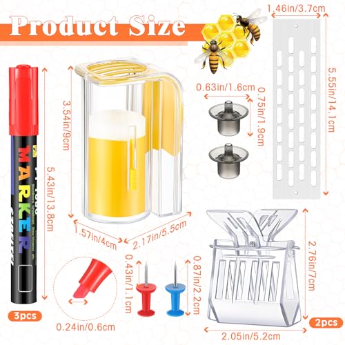 Qualirey 11 Pcs Queen Bee Marking Kit with Queen Bee Marking Bottles Marking Pens Plastic Queen Bee Catcher Cage Clips Beehive Entrance Gate Queen Bee Cell Cups Push Pins for Beekeeping Supplies