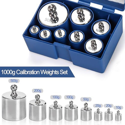Bekith 8PCS 1000g Calibration Weights, Gram Precision Steel Scale Calibration Weight Kit Set 10g 20g 50g 100g 200g 500g, Calibration Weight with Tweezers for Digital Scale Balance, Lab Scale