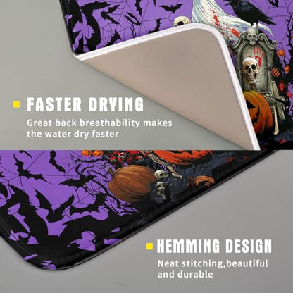 Giwawa Halloween Pumpkin Dish Drying Mat 16x18 inch Spooky Ghost Bat Dish Rack Mats Microfiber Draining Pad Fast Dry Holiday Kitchen Accessories - color: Halloween Purple, size: 16x18 inch