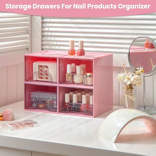 Vtopmart 4 Pack Small Clear Stackable Storage Drawers, Acrylic Bathroom Makeup Organizer, Plastic Storage Bins for Vanity, Undersink, Kitchen Cabinets, Pantry, Home Organization,Pink - style: 4pack-Pink