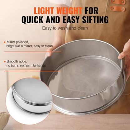 VEVOR Flour Sieve Fine Mesh, 40 Mesh Sifter, 304 Stainless Steel Sifter Food-grade, Dia. 12.6" Fine Mesh Strainers for Baking, 5 Sizes Mesh hole for Mungbean, Rice, Flour, Pearl Powder - style: 40 Mesh
