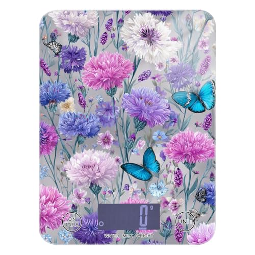 Food Scale Kitchen Scale Food Weight Scales Digital Weight Grams and Ounces Small Electronic Food Scale for Baking Cooking Grey Pink Corflower Butterfly - color: Grey Pink Corflower Butterfly