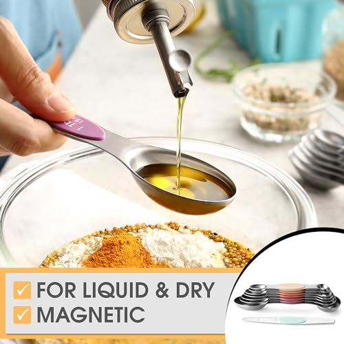Spring Chef Stainless Steel Metal Magnetic Measuring Spoons Set of 8 with Leveler, Heavy Duty Nesting Teaspoon & Tablespoon Measuring Spoons, Kitchen Gadgets for Baking & Cooking - Desert Sunset - color: Desert Sunset, size: 1-Pack