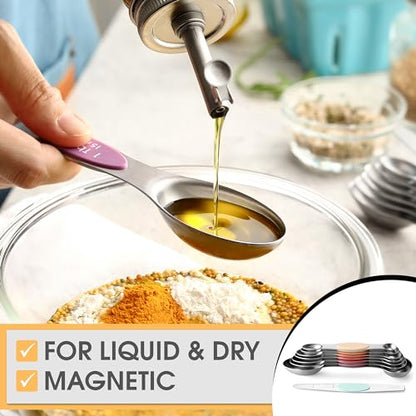 Spring Chef Stainless Steel Metal Magnetic Measuring Spoons Set of 8 with Leveler, Heavy Duty Nesting Teaspoon & Tablespoon Measuring Spoons, Kitchen Gadgets for Baking & Cooking - Desert Sunset - color: Desert Sunset, size: 1-Pack