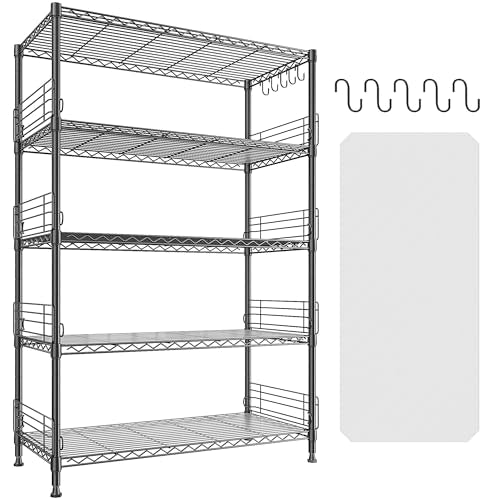 DurayLoly 5 Tier Wire Shelving Unit with Hooks and Side Blockers, 900LBS Heavy Duty Storage Shelves, Adjustable Standing Pantry Shelves for Kitchen, Closet, Workshop, 35.4" D x 15.7" W x 71.5" H - size: 35.4''Wx15.7''Dx71.5''H