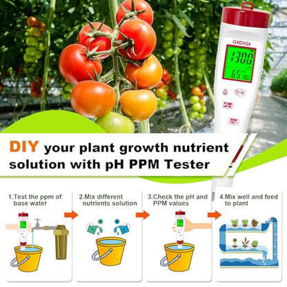 pH Meter for Hydroponic Water,Digital EC ppm Tester for Nutrients,pH TDS Reader 4 in 1 with 1413 μs/cm Calibration Solution,High-Sensitivity Backlit Display for Drinking Water,DWC,Indoor Plants - style: 4 in 1 pH Meter with Calibration Solution
