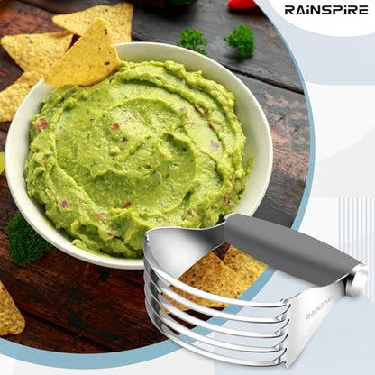 Rainspire XL Pastry Cutter For Baking, Heavy Duty Pastry Blender Stainless Steel, Thick Sharp Blades Dough Blender, Dough Cutter Butter Cutter Pastry for Easy Mixing, Dishwasher Safe, Grey - color: Gray