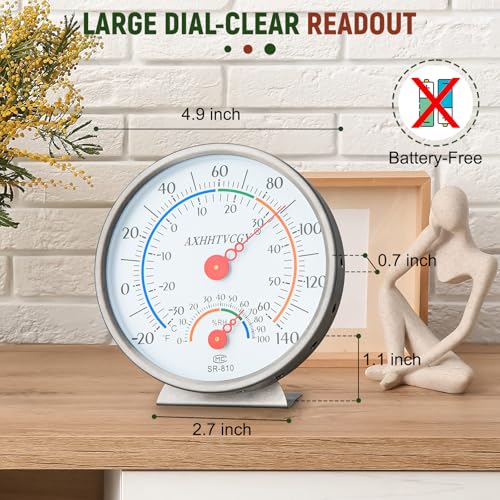 Indoor Outdoor Thermometer Hygrometer, Large Dial Waterproof Wall Mount - Accurate & Easy to Read for Home, Garden, Patio, Greenhouse, Farmhouse Decor by AXHHTVCGY