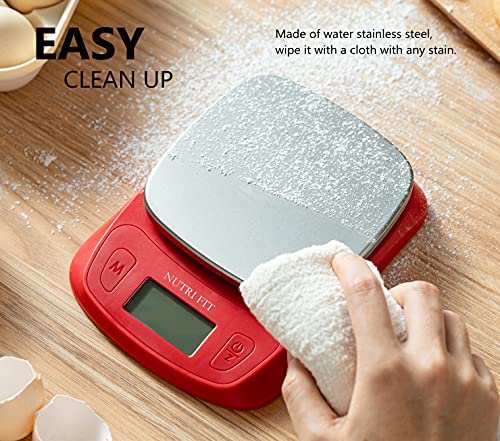 NUTRI FIT Ultra Slim Food Scale Digital Kitchen 1g Increment Measure in lb oz ml High Precision Weight in Grams and oz for Coffee Making, Meal Prep - Red/Stainless Steel - color: Red