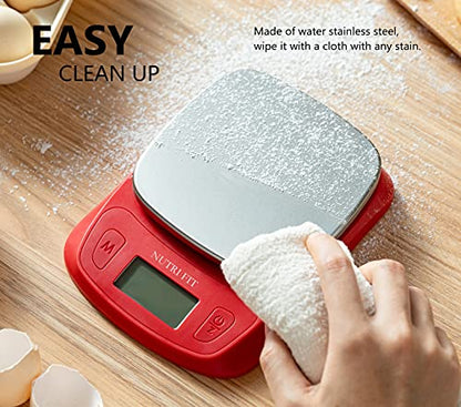 NUTRI FIT Ultra Slim Food Scale Digital Kitchen 1g Increment Measure in lb oz ml High Precision Weight in Grams and oz for Coffee Making, Meal Prep - Red/Stainless Steel - color: Red